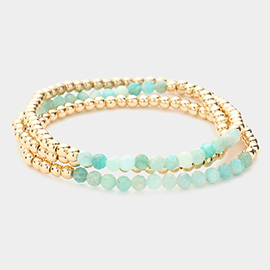 3PCS - Natural Stone Metal Ball Stretch Bracelets