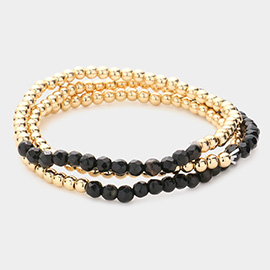 3PCS - Natural Stone Metal Ball Stretch Bracelets