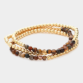 3PCS - Natural Stone Metal Ball Stretch Bracelets