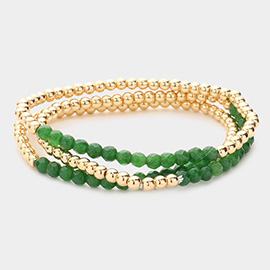 3PCS - Natural Stone Metal Ball Stretch Bracelets