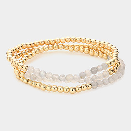 3PCS - Natural Stone Metal Ball Stretch Bracelets
