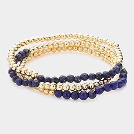 3PCS - Natural Stone Metal Ball Stretch Bracelets