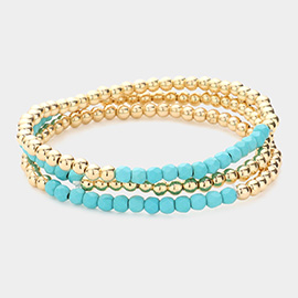 3PCS - Natural Stone Metal Ball Stretch Bracelets