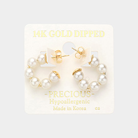 14K Gold Dipped Pearl Hoop Earrings