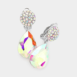 Teardrop Stone Dangle Evening Clip On Earrings
