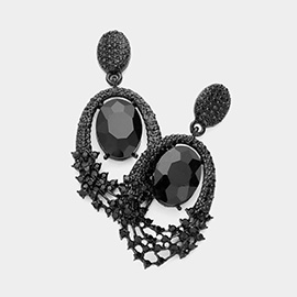 Oval Stone Accented Dangle Evening Earrings