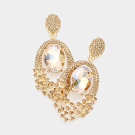 Oval Stone Accented Dangle Evening Earrings