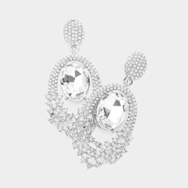 Oval Stone Accented Dangle Evening Earrings