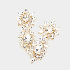 Square Teardrop Accented Marquise Stone Cluster Evening Earrings