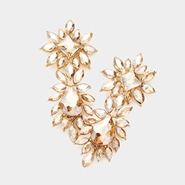 Square Teardrop Accented Marquise Stone Cluster Evening Earrings