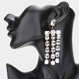 Emerald Cut Stone Cluster Dangle Evening Earrings