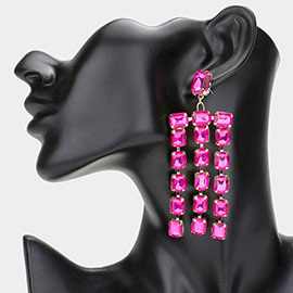 Emerald Cut Stone Cluster Dangle Evening Earrings
