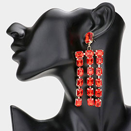 Emerald Cut Stone Cluster Dangle Evening Earrings