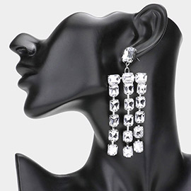 Emerald Cut Stone Cluster Dangle Evening Earrings