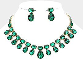 Emerald Cut Teardrop Stone Cluster Evening Necklace