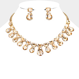 Emerald Cut Teardrop Stone Cluster Evening Necklace