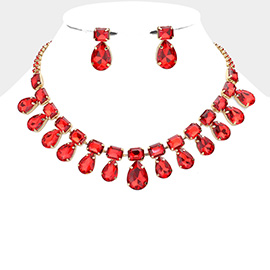 Emerald Cut Teardrop Stone Cluster Evening Necklace