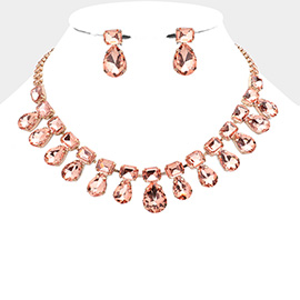 Emerald Cut Teardrop Stone Cluster Evening Necklace