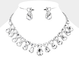 Emerald Cut Teardrop Stone Cluster Evening Necklace