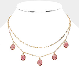 Cameo Station Double Layered Necklace