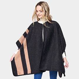 Striped Button Closure Cape Ruana Poncho