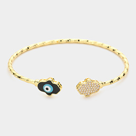 CZ Hamsa Hand Enamel Evil Eye Tip Cuff Bracelet