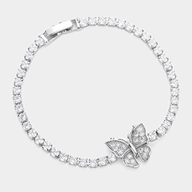 CZ Embellished Butterfly Accented Tennis Evening Bracelet