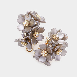 Flower Cluster Half Hoop Earrings