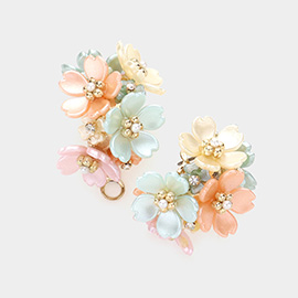 Flower Cluster Half Hoop Earrings