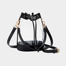 Solid Faux Leather Transparent Bucket Bag