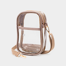 Solid Faux Leather Transparent Rectangle Crossbody Bag