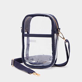 Solid Faux Leather Transparent Rectangle Crossbody Bag