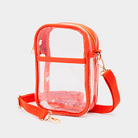 Solid Faux Leather Transparent Rectangle Crossbody Bag