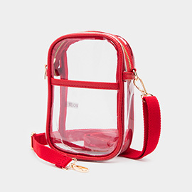 Solid Faux Leather Transparent Rectangle Crossbody Bag