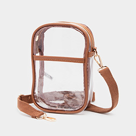 Solid Faux Leather Transparent Rectangle Crossbody Bag