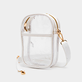 Solid Faux Leather Transparent Rectangle Crossbody Bag