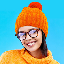 Fleece Lining Solid Knit Faux Fur Pom Pom Beanie Hat