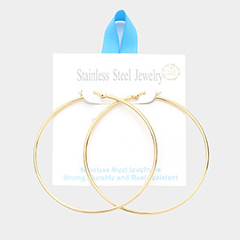 18K Gold Dipped Stainless Steel 2.75 Inch Metal Hoop Pin Catch Earrings