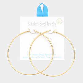 18K Gold Dipped Stainless Steel 3 Inch Metal Hoop Pin Catch Earrings