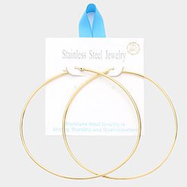 18K Gold Dipped Stainless Steel 3.5 Inch Metal Hoop Pin Catch Earrings
