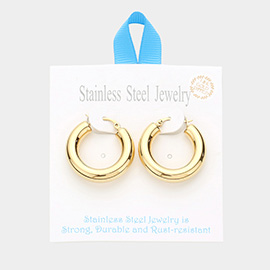 18K Gold Dipped Stainless Steel 1.2 Inch Metal Hoop Pin Catch Earrings