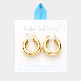 18K Gold Dipped Stainless Steel 1.2 Inch Geo Metal Hoop Pin Catch Earrings