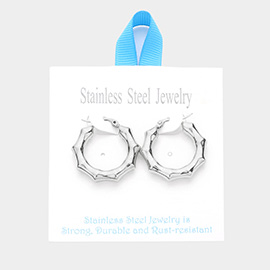 Stainless Steel 1.2 Inch Metal Bamboo Hoop Pin Catch Earrings