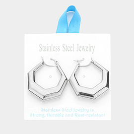 Stainless Steel 1.4 Inch Metal Heptagon Hoop Pin Catch Earrings