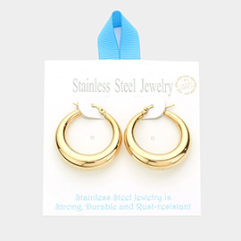 18K Gold Dipped Stainless Steel 1.25 Inch Metal Hoop Pin Catch Earrings