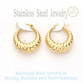 18K Gold Dipped Stainless Steel Textured Mini Hoop Pin Catch Earrings