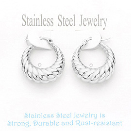 Stainless Steel Textured Mini Hoop Pin Catch Earrings