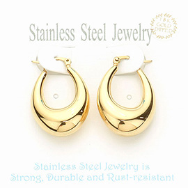 18K Gold Dipped Stainless Steel Mini Oval Hoop Pin Catch Earrings