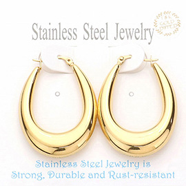 18K Gold Dipped Stainless Steel Oval Hoop Pin Catch Earrings