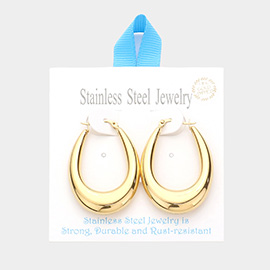 18K Gold Dipped Stainless Steel 1.75 Inch Textured Metal Oval Hoop Pin Catch Earrings